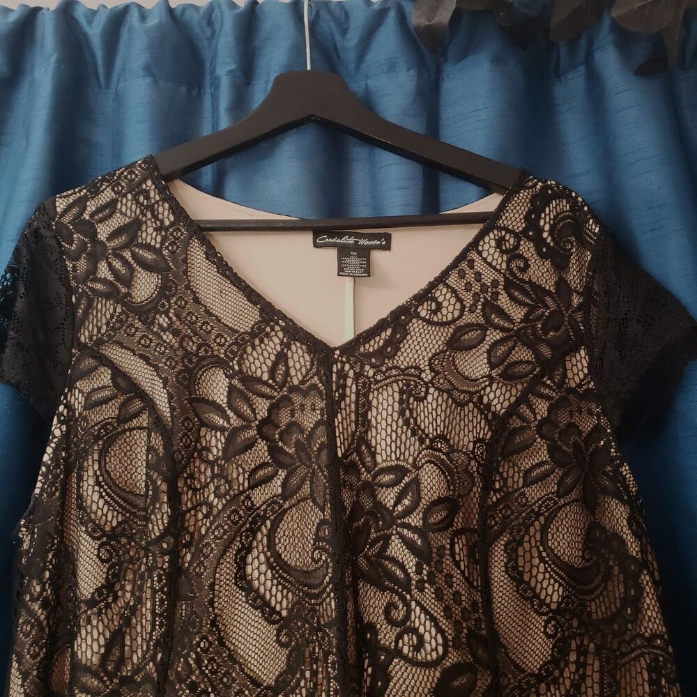 Candalite Women's Black Lace/Nude Underlay Dress Sz. 1x Cocktail/Wedding/Holiday - Picture 5 of 5
